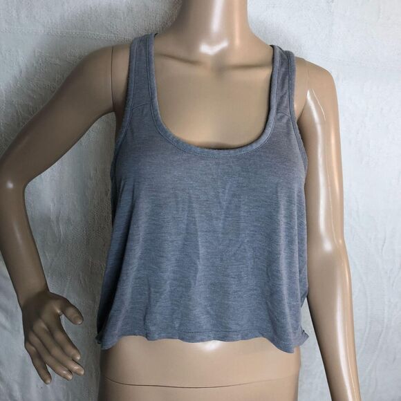 American Eagle Gray Cropped Mesh Tank Top - Picture 1 of 7